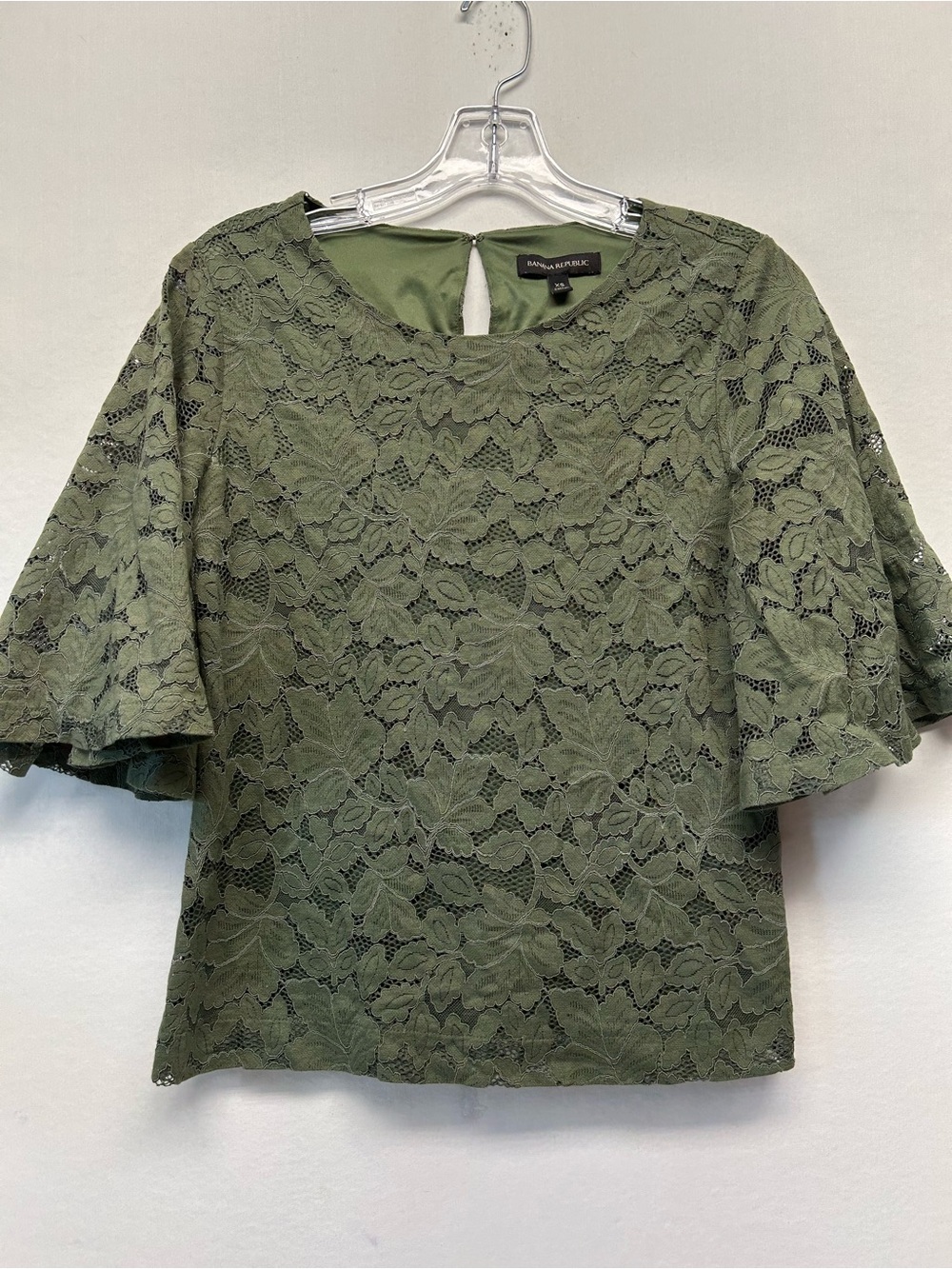Banana Republic Olive Lace Flutter-Sleeve Blouse